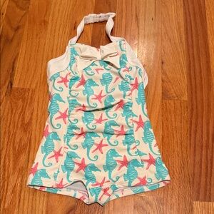 Janie and Jack Cream and Pink Seahorse Swimsuit